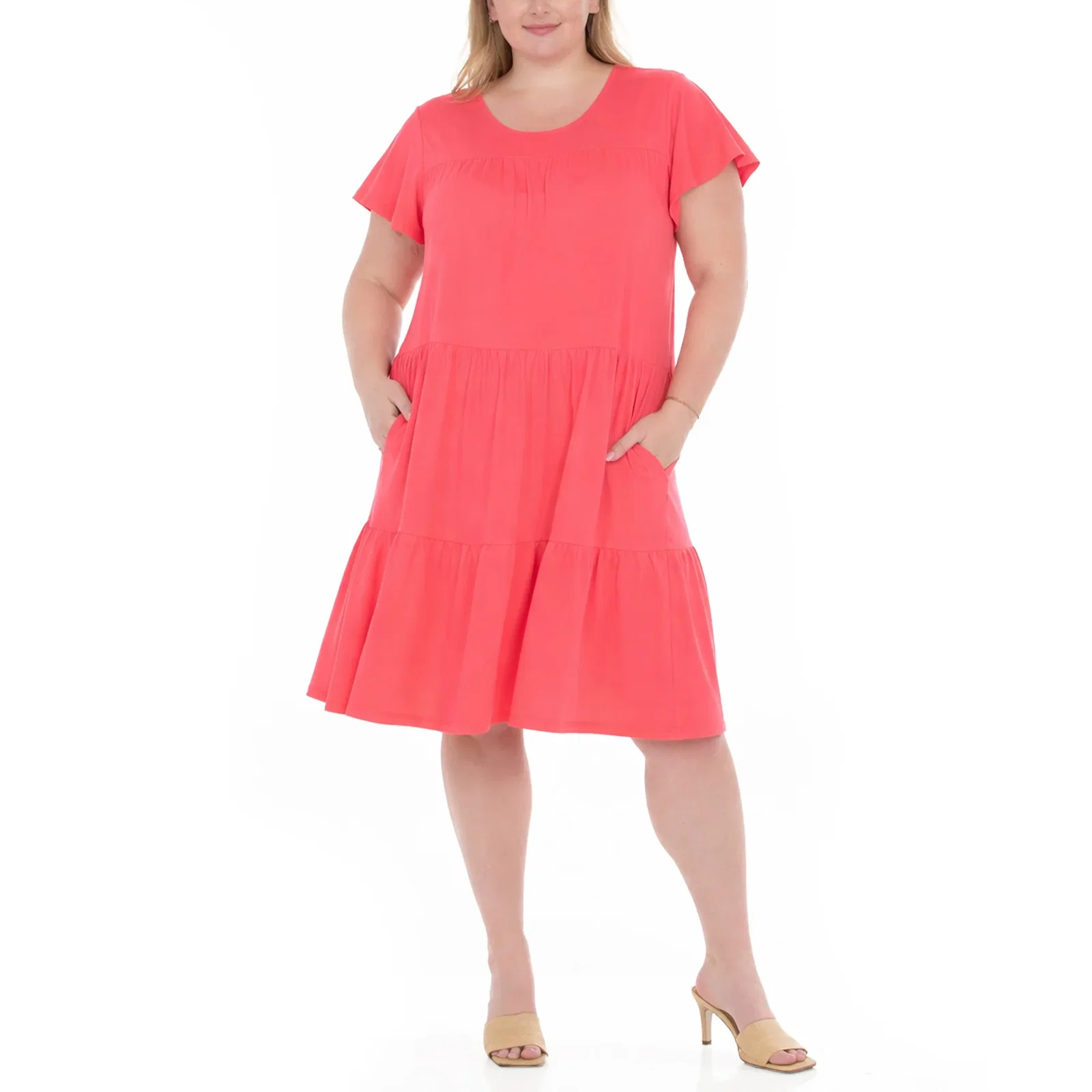 Image of Plus Size Flutter Sleeve Ruffle Tiered Dress