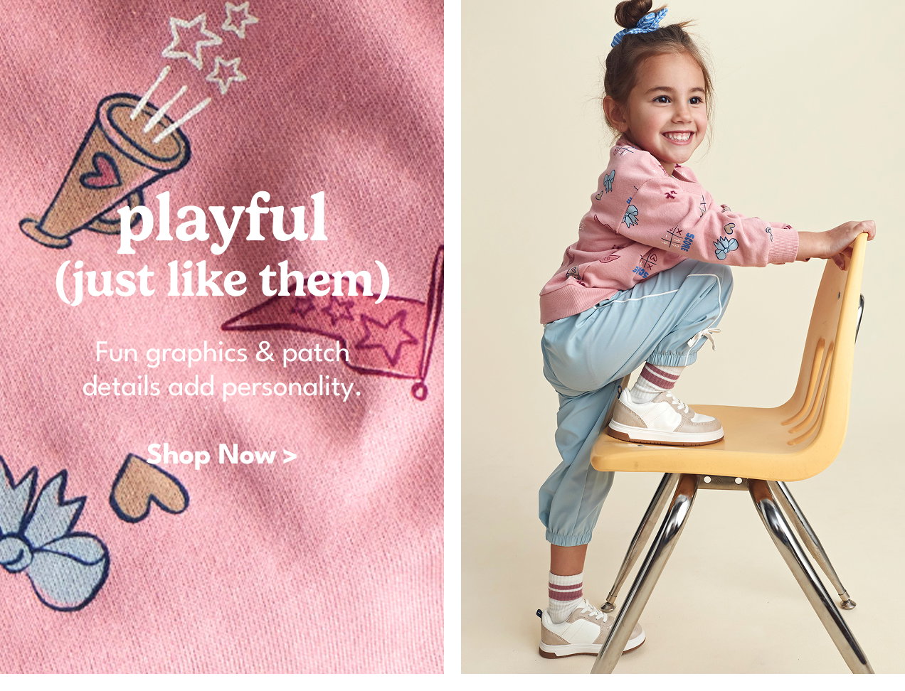 playful (just like them) | Fun graphics & patch details add personality. | Shop Now >