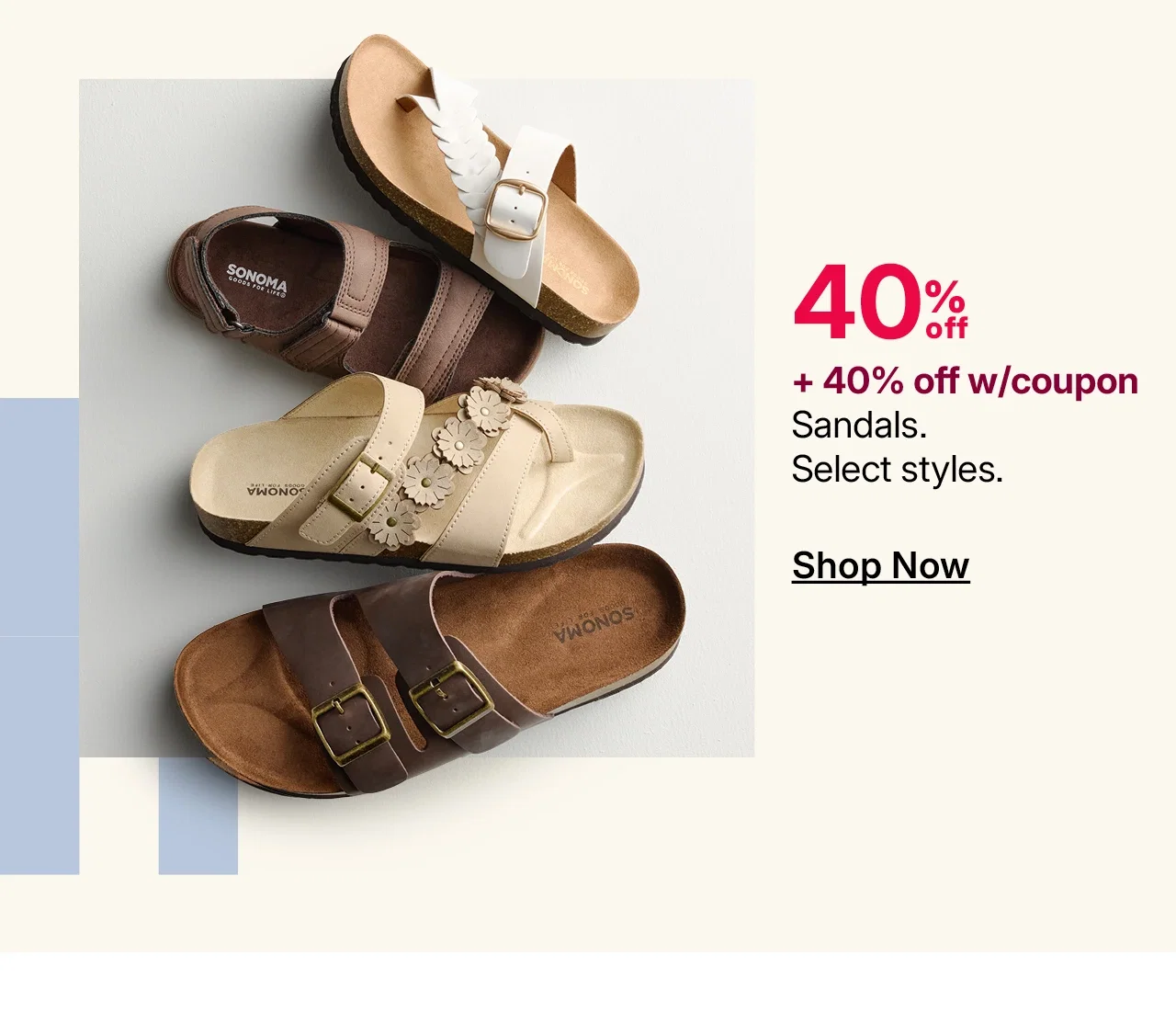 40% off sandals plus 40% off coupon