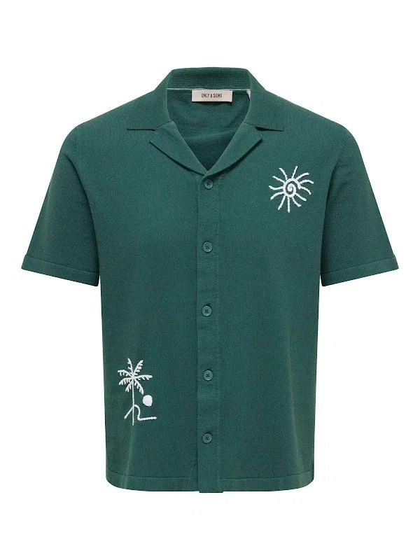 Only and Sons ONSMILO LIFE REG 12 SS SHIRT KNIT mallard green/cloud dancer
