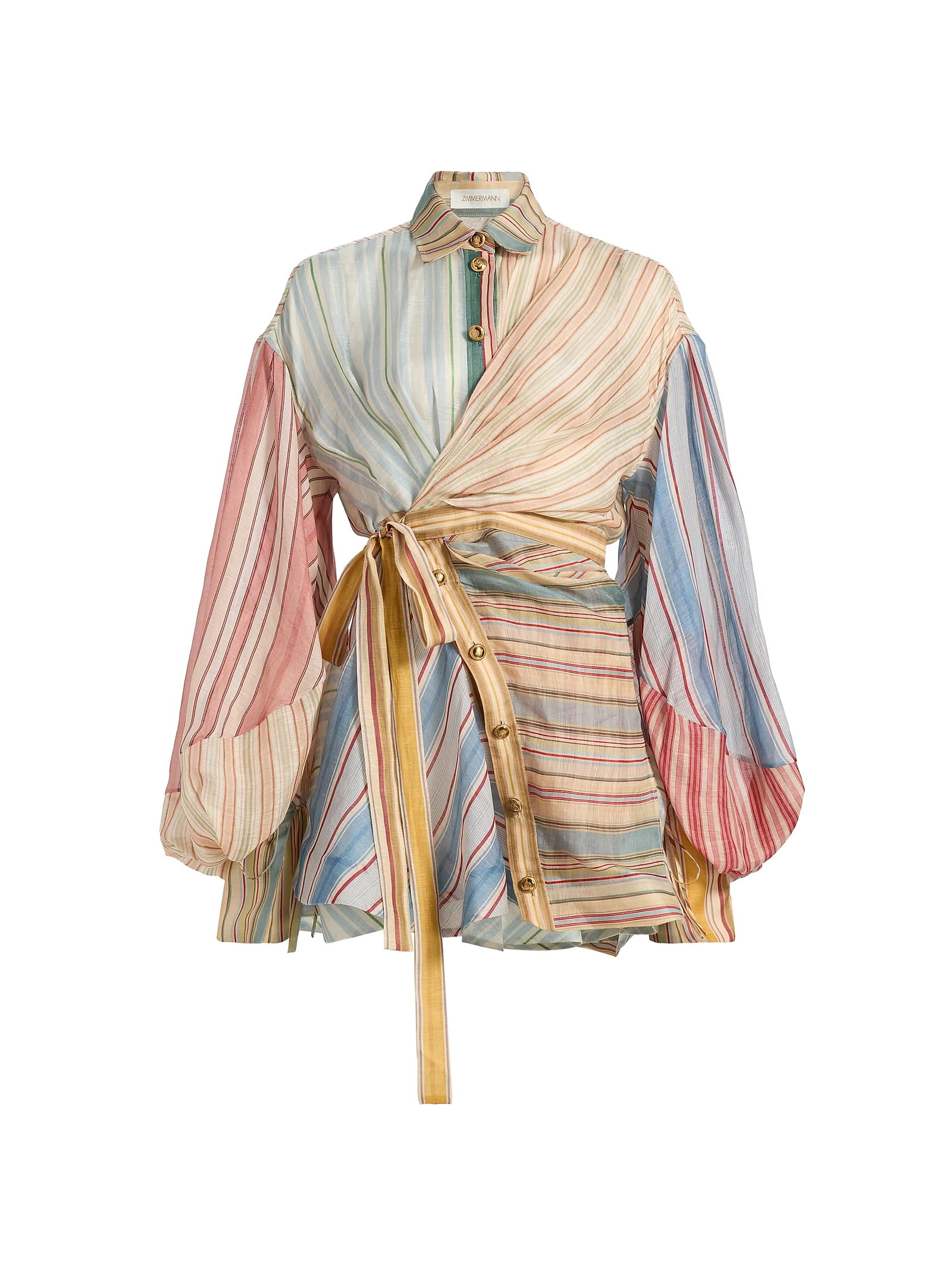 Zimmermann Rebellion Striped Linen-Silk Mini-Shirtdress