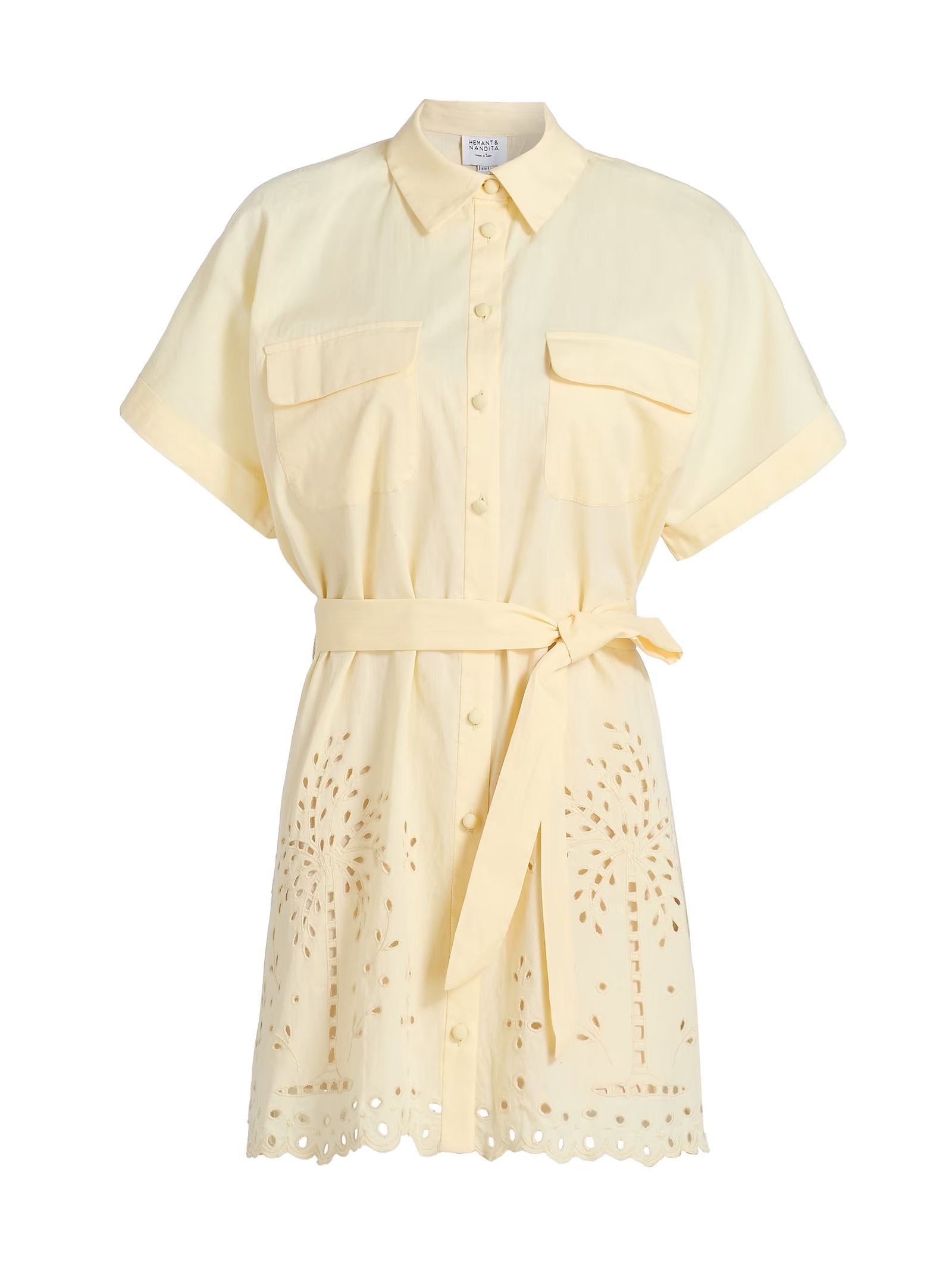 Hemant & Nandita Bagh Belted Schiffli Cotton Mini Shirtdress