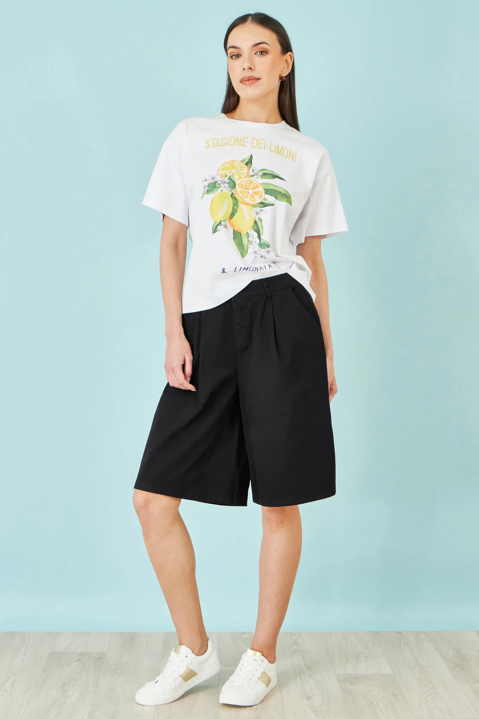 Yumi Black Cotton Bermuda Shorts