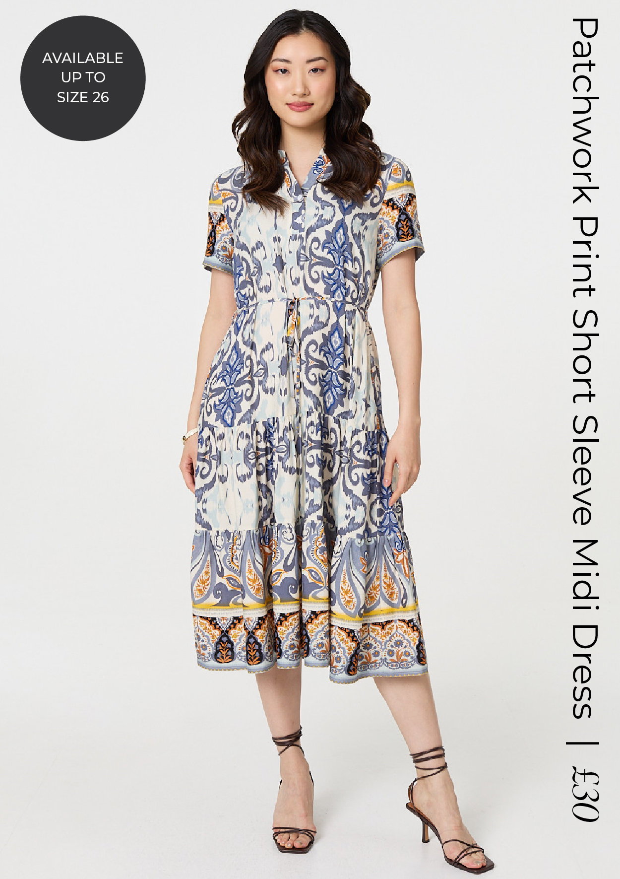 Patchwork Print Short Sleeve Midi Dress | Shop Now
