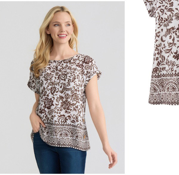 Side Button Blouse, Printed Crepe