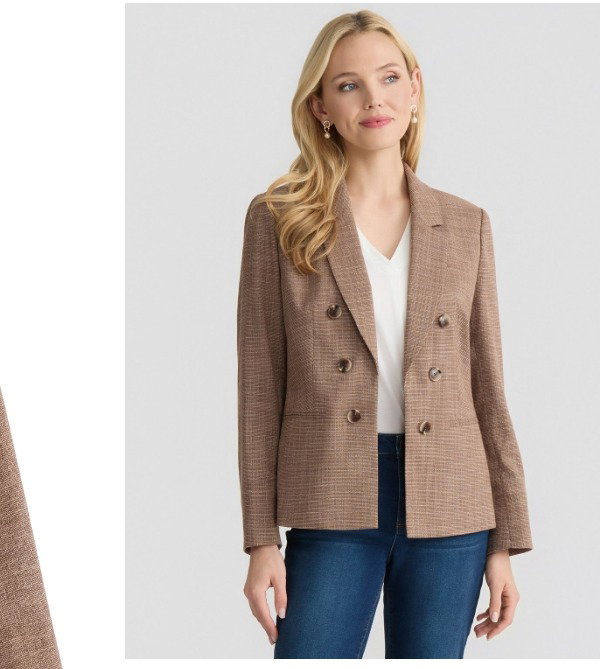 Faux Double Breasted Jacket, Basket Weave
