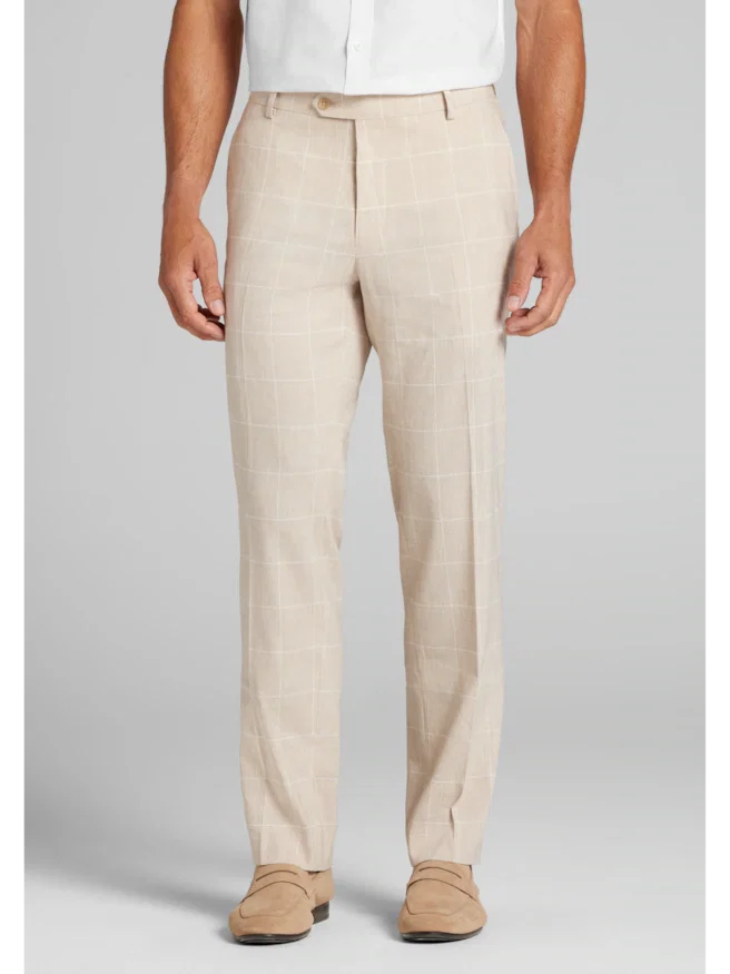 Jos. A. Bank Tailored Fit Comfort Stretch Linen Blend Plaid Suit Separates Pants