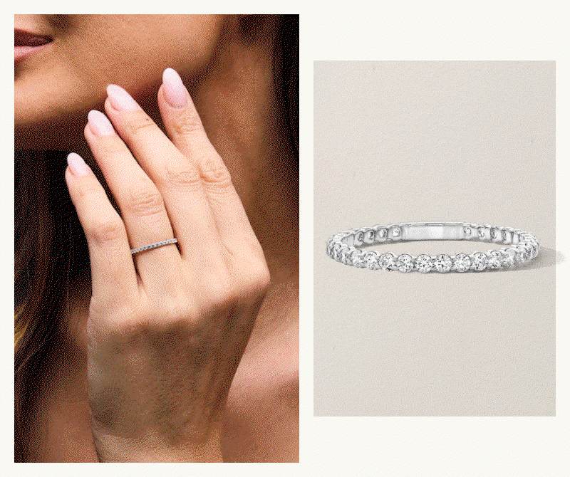 Rotating models & product shots of eternity band & diverse shaped & metal diamond rings.