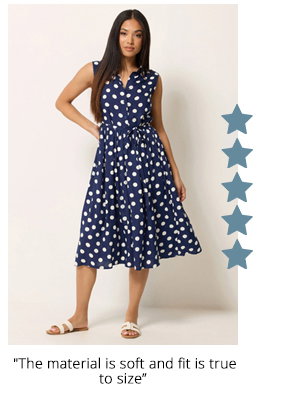 M&Co Petite Navy Blue Polka Dot Shirt Dress