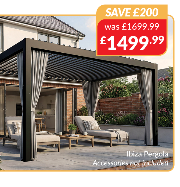 Ibiza pergola. Accessories not included. Save £200 - was £1699.99 now £1499.99