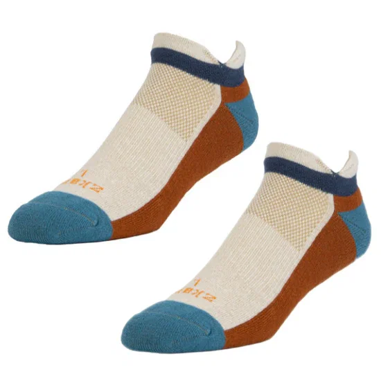 Image of Ascent Performance Organic Cotton No-Show Sock in Wheat, Copper & Blue- Made in USA by Zkano