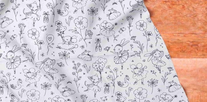 Tissu Coton à colorier Arty Danse sur fond Blanc