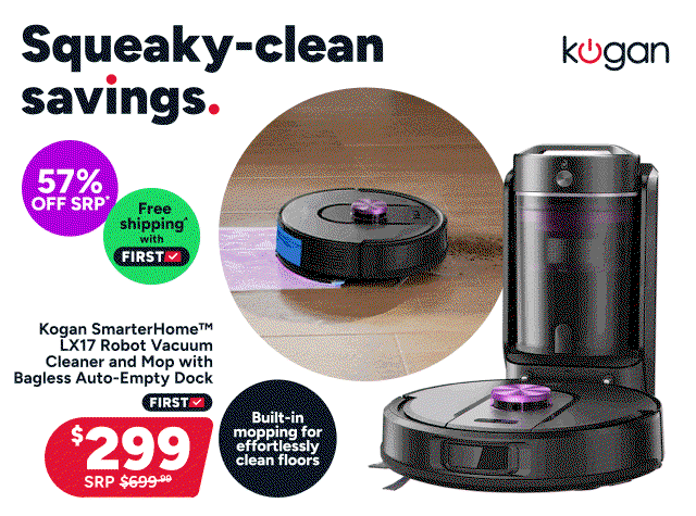 Kogan SmarterHome™ LX17 Robot Vacuum Cleaner and Mop with Bagless Auto-Empty Dock