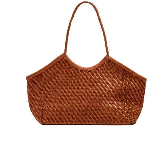 Woven leather shopper bag