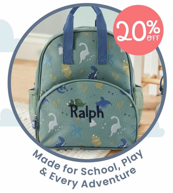 Personalised Khaki Dinosaur Print Medium Backpack