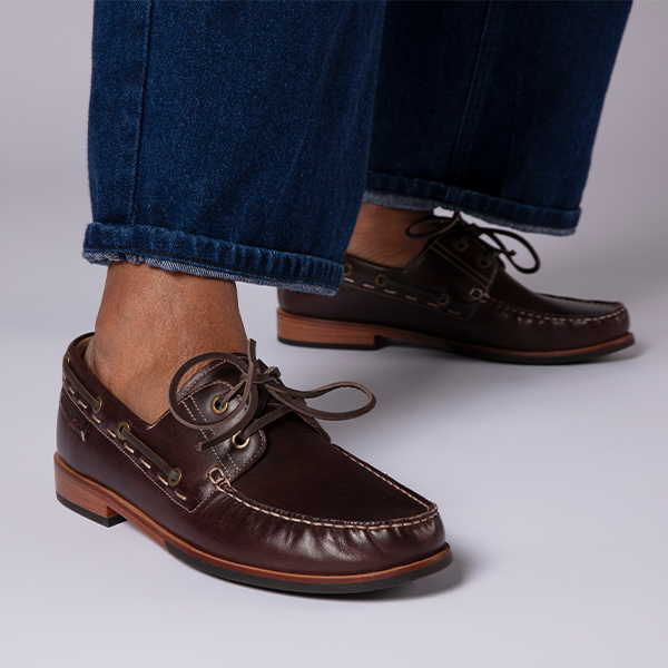 Shop Claude - Men's Moccasin Boat Shoe in Brown Leather