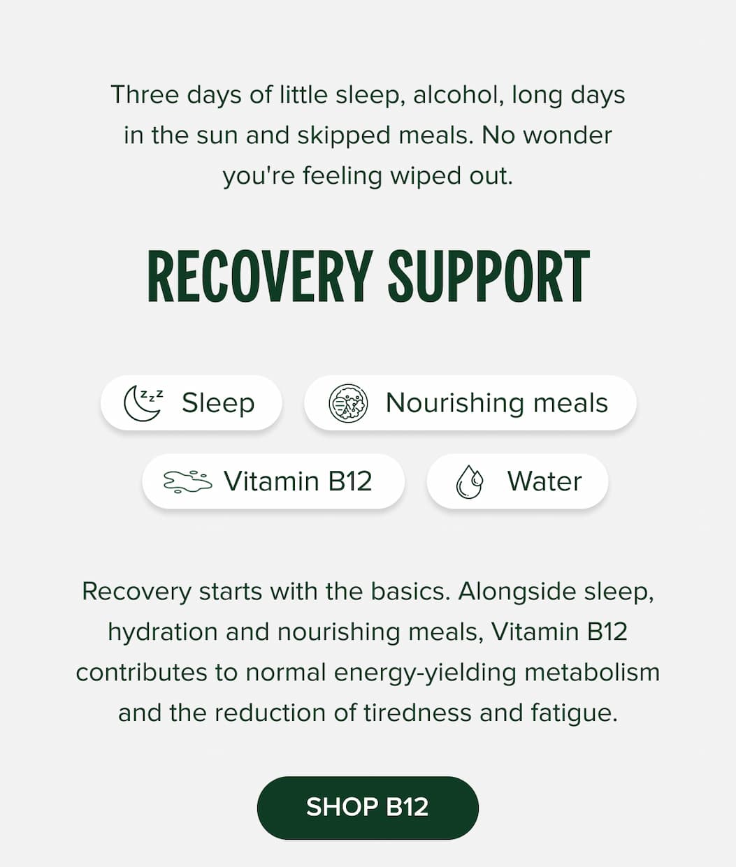 Three days of little sleep, alcohol, long days in the sun and skipped meals. No wonder you're feeling wiped out.
