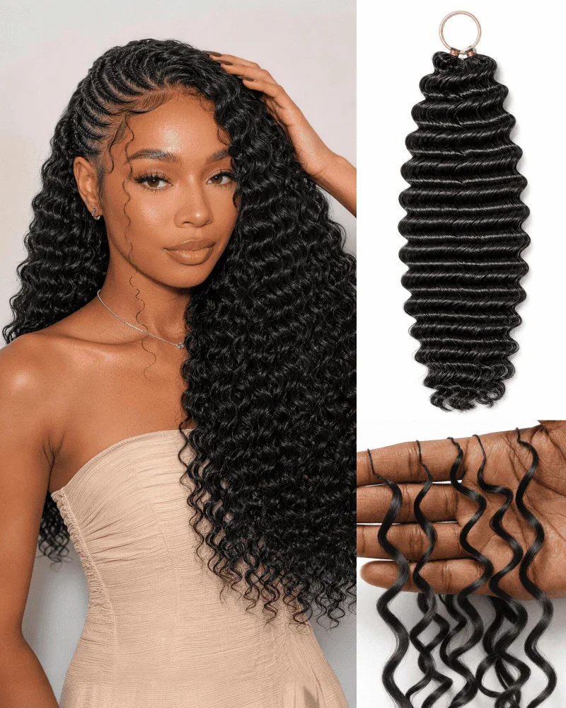 Arabella Deep Wave Feather Crochet Hair Natural Black Hair Extensions Pre-Separated Lightweight Miracle Knots
