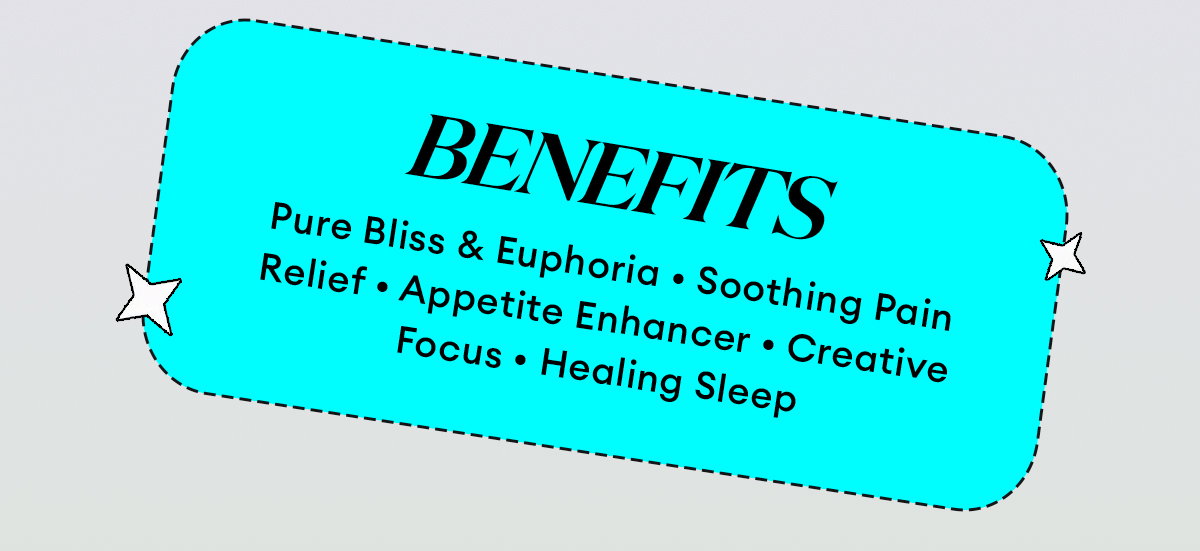 Benefits | Pure Bliss & Euphoria | Soothing Pain Relief | Appetite Enhancer | Creative Focus | Healing Sleep