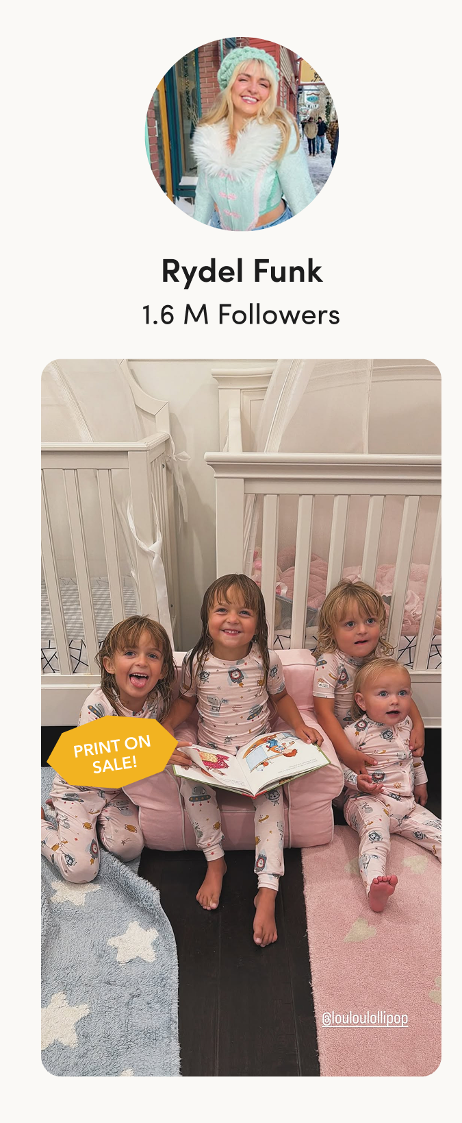 Rydel Funk's Instagram profile pic, plus a photo of her 4 kids