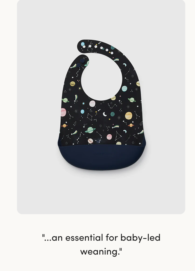 black silicone bib with planet print