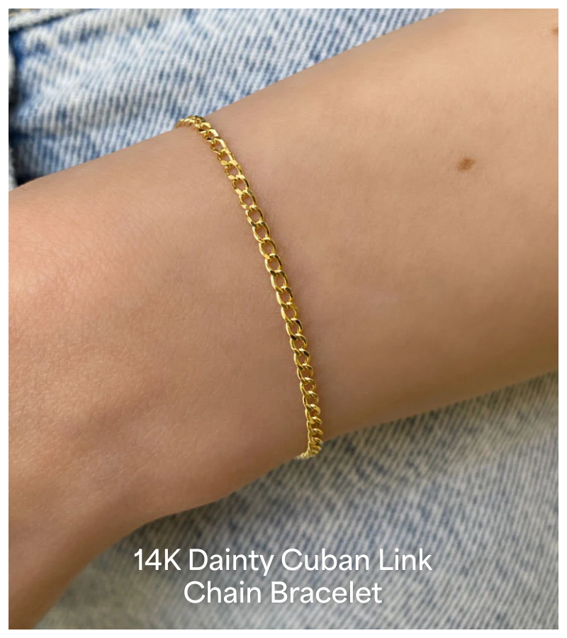 14K Dainty Cuban Link Chain Bracelet