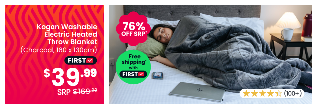 Kogan Washable Electric Heated Throw Blanket (Charcoal, 160 x 130cm)