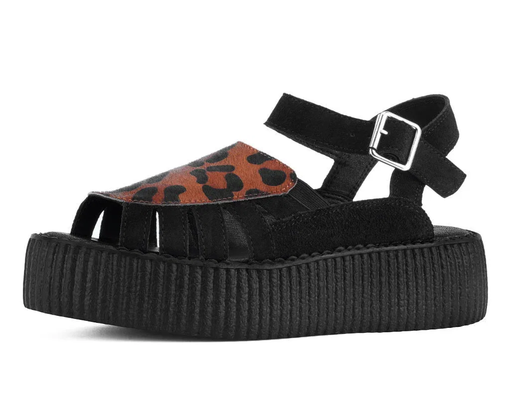 Image of Black Suede Leopard Front Viva Mondo Sandal