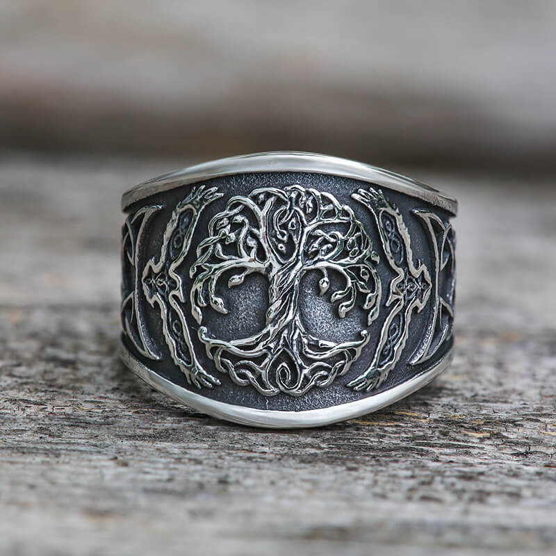Image of Tree of Life Raven Stainless Steel Viking Ring