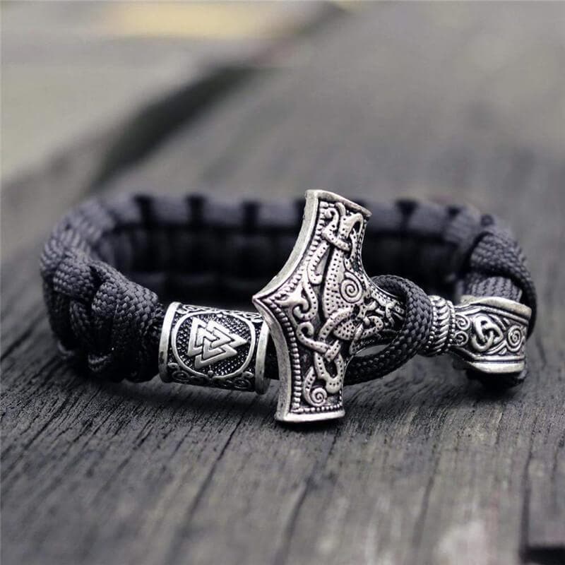 Image of Thor's Hammer Braided Rope Viking Bracelet