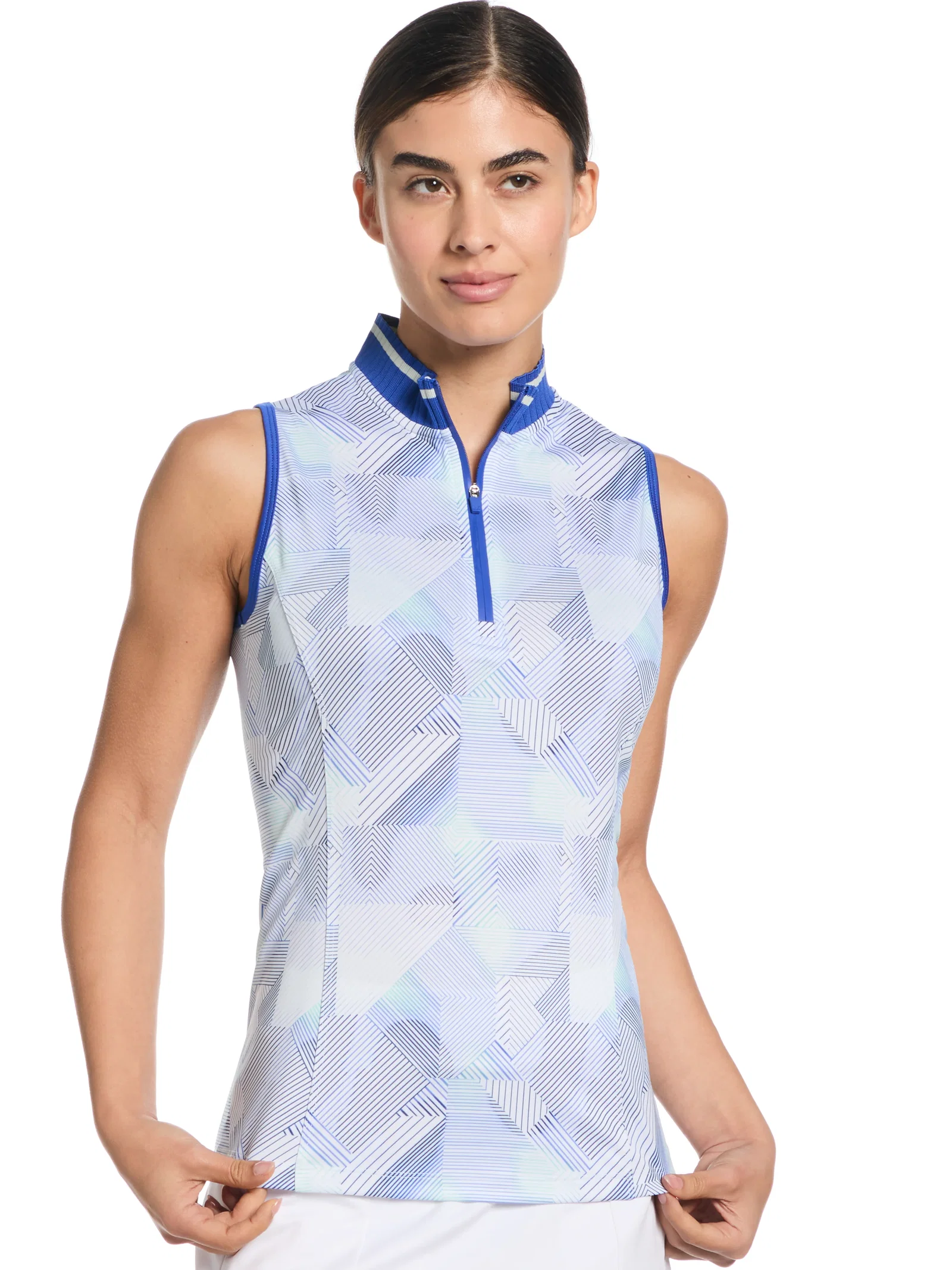 Image of Womens Sleeveless Rib Collar Quarter Zip Golf Shirt