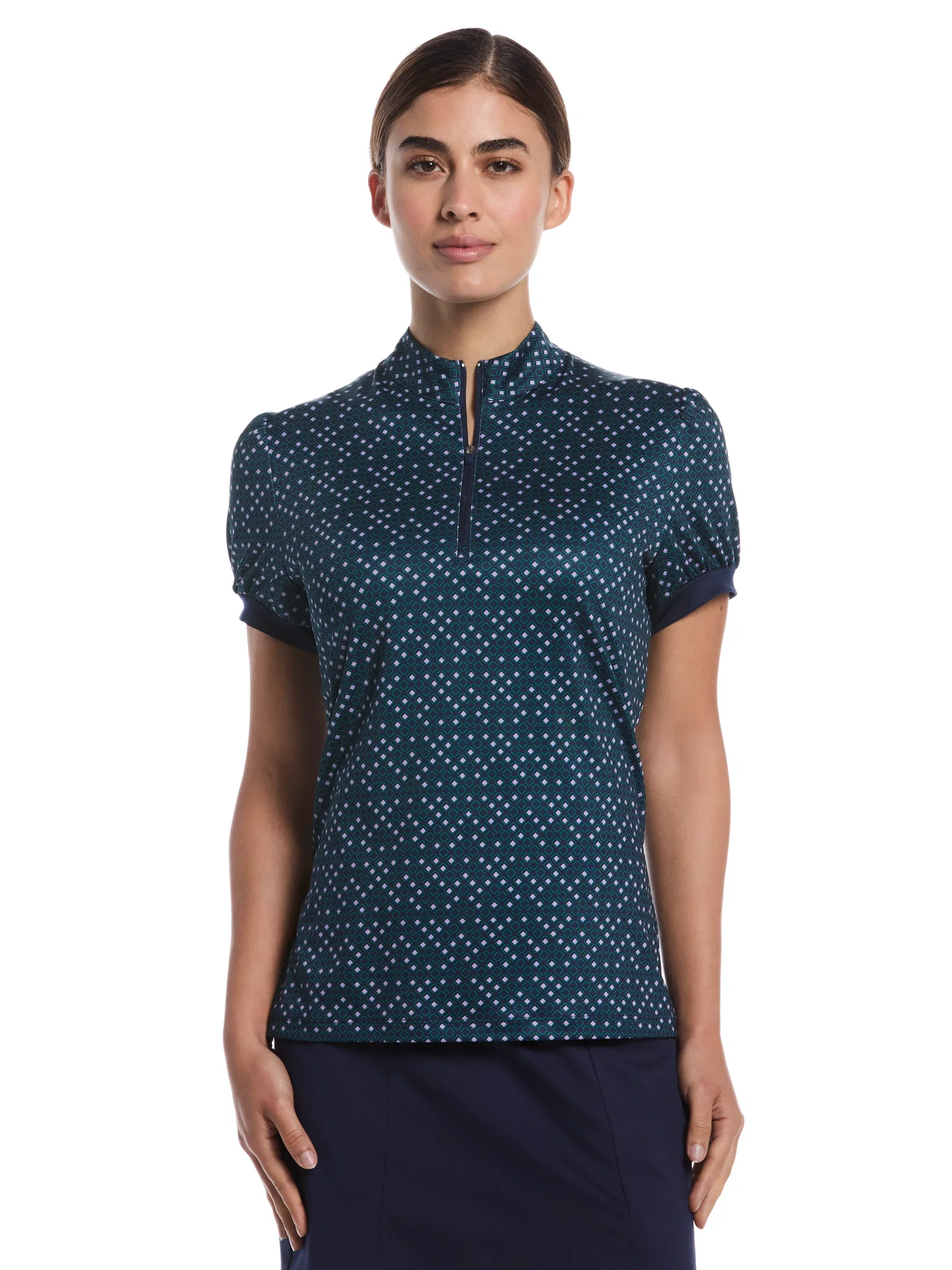 Image of Womens Tab-Waist Relaxed Fit Puff Sleeve Polo
