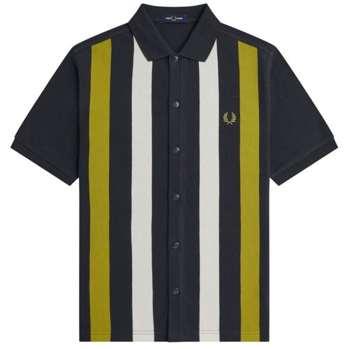 Fred Perry Panelled Button Through Polo Shirt - Black