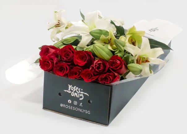 Image of Red Roses With White Lilies Gift Box (ROA69)