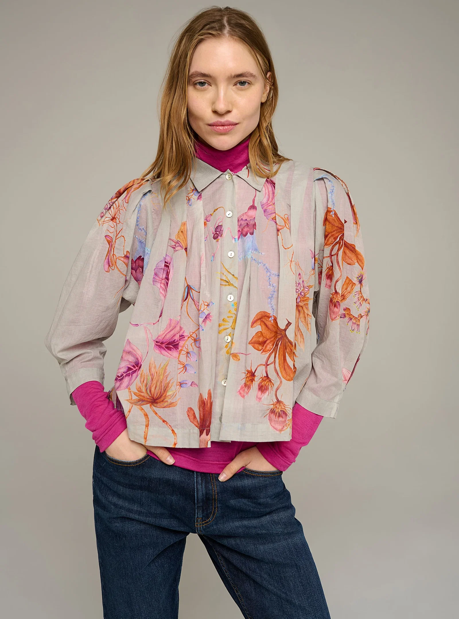 Image of Chemise oversize manches 3/4 imprimée