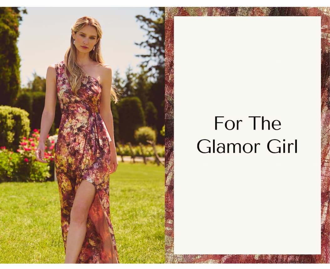 One Shoulder Metallic Floral Crinkle Chiffon Gown In Gold Multi