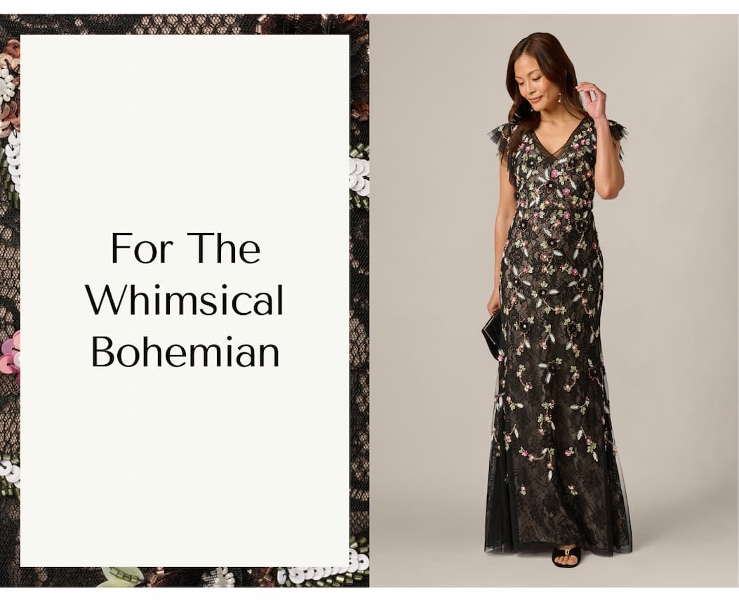 Flutter Sleeve Floral Sequin Beaded Lace Gown In Black Blush Multi
