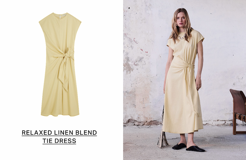 Relaxed Linen Blend Ankle Length Tie Dress