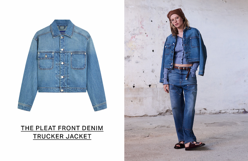 Pleat Front Denim Trucker Jacket