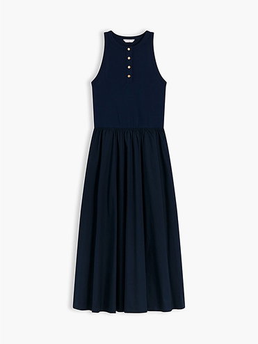 Gold Tone Button Sleeveless Maxi Dress