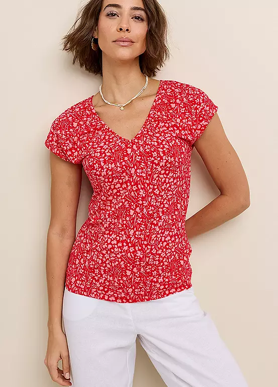 365 by Freemans Berry Floral Jersey Top 