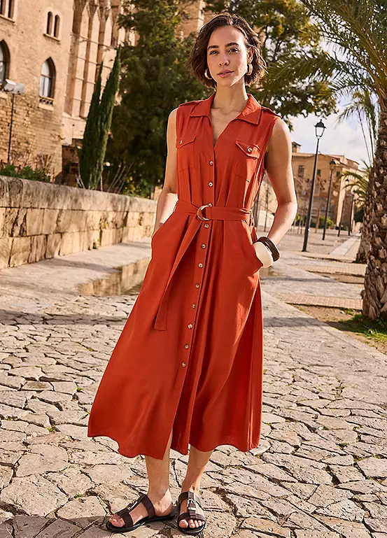 365 by Freemans Rust Linen Blend Midi Dress 