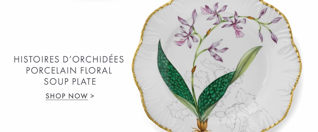Set of 6, Histoires d’Orchidées Porcelain Floral Dinner Plate