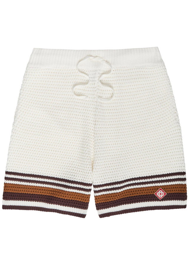 CASABLANCA Logo-appliquéd striped crochet cotton-knit shirt
