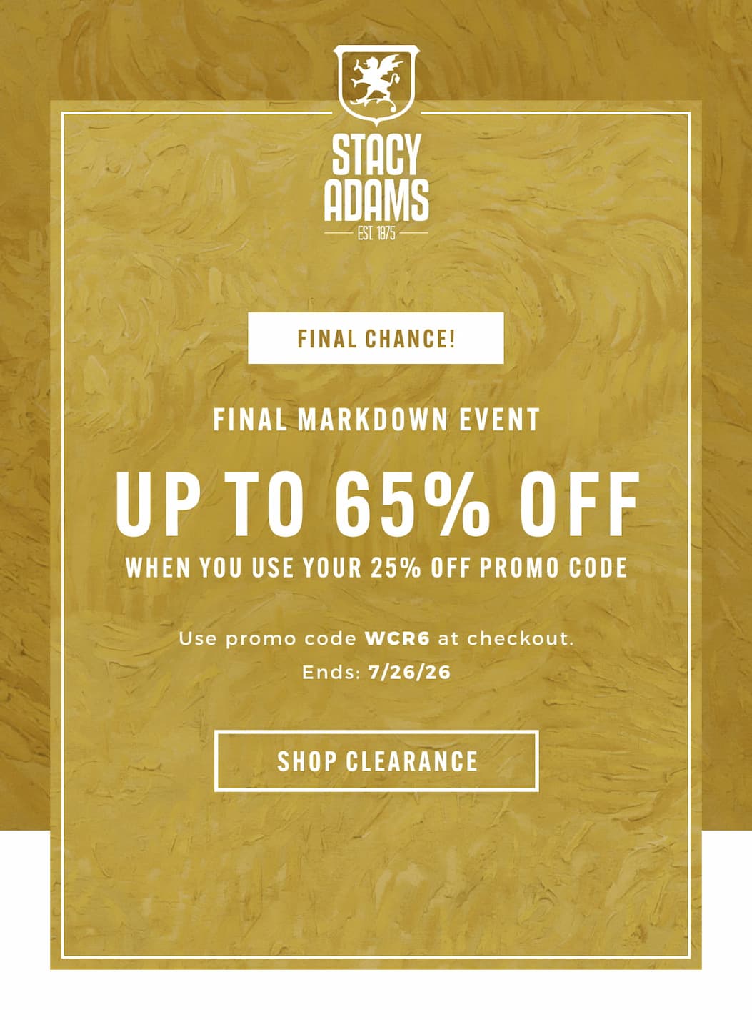 Up to 65% off when you use your 25% off promo code: WCR6.