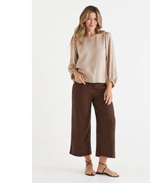 Linen Blend Flat Front Culotte