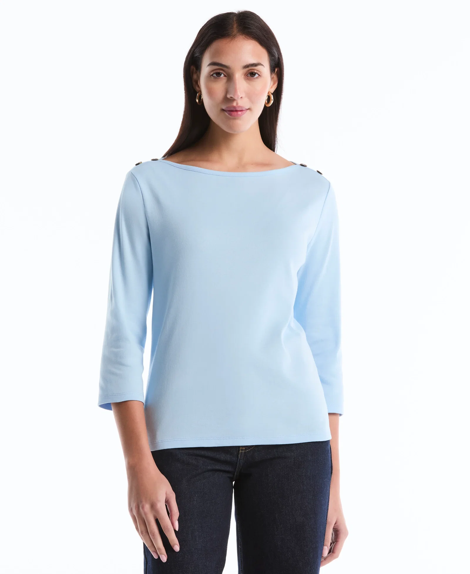 Image of Petite Button Detail 3/4 Sleeve Top