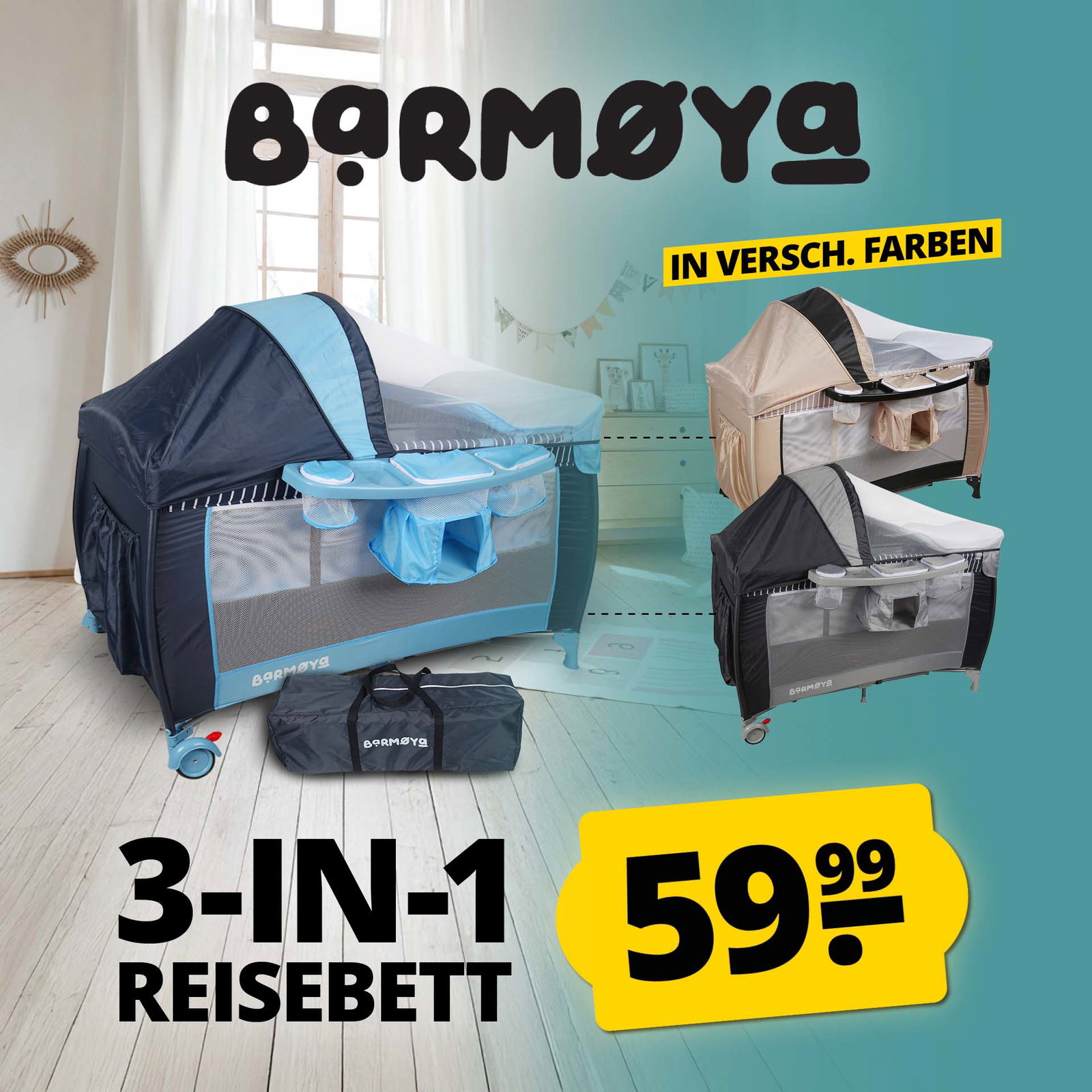 Barmøya 3-in-1 Baby-Reisebett mit Wickelauflage