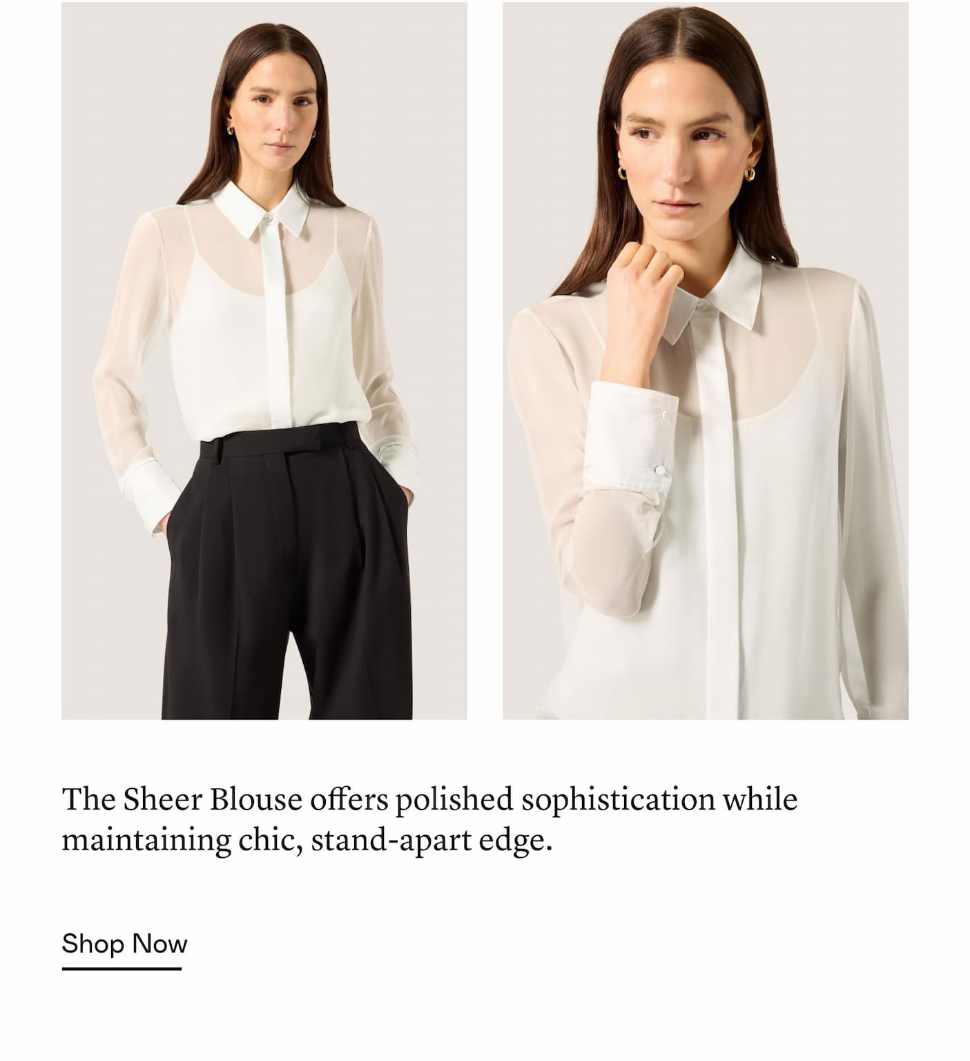 The Sheer Blouse offers polished sophistication while maintaining chic, stand-apart edge.