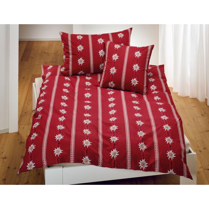 Bettwäsche mit traditionellem Edelweiss-Design , rot
